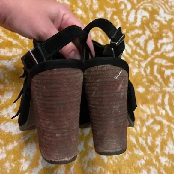 lucky brand adjustable fringe suede open toe block heel 8.5 - Picture 7 of 9